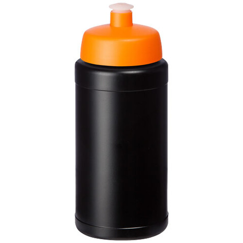 Baseline Recycelte Sportflasche, 500 ml, schwarz, orange bedrucken, Art.-Nr. 21044431