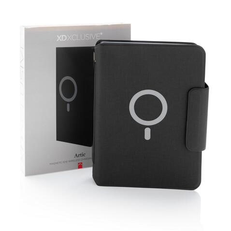 Artic magnetisches 10W Wireless Charging Notizbuch schwarz bedrucken, Art.-Nr. P774.312