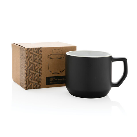 Moderne Keramiktasse, 350ml schwarz, weiß bedrucken, Art.-Nr. P434.041