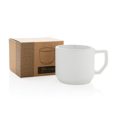 Moderne Keramiktasse, 350ml weiß, weiß bedrucken, Art.-Nr. P434.043