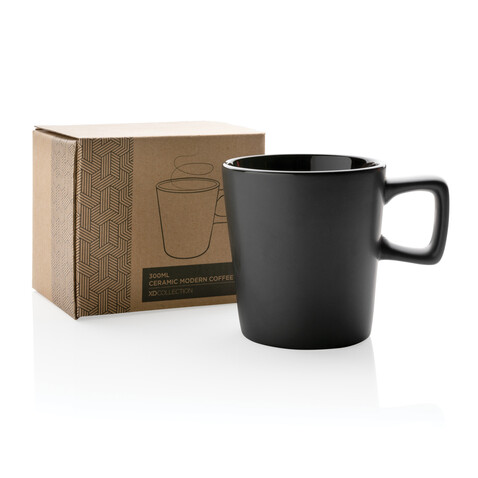 Moderne Keramik Kaffeetasse, 300ml schwarz, schwarz bedrucken, Art.-Nr. P434.051