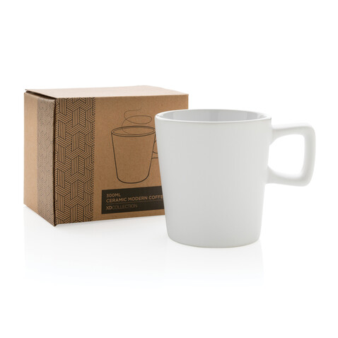 Moderne Keramik Kaffeetasse, 300ml weiß, weiß bedrucken, Art.-Nr. P434.053