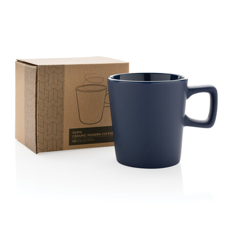 Moderne Keramik Kaffeetasse, 300ml navy blau bedrucken, Art.-Nr. P434.055
