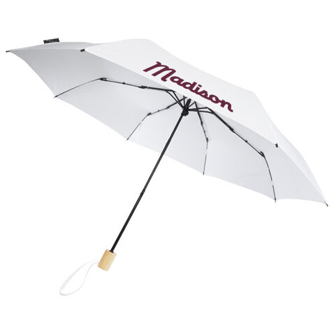 Birgit 21&#039;&#039; faltbarer winddichter Regenschirm aus recyceltem PET, weiss bedrucken, Art.-Nr. 10914501