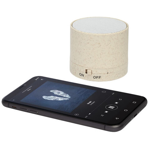 Kikai Bluetooth®-Lautsprecher aus Weizenstroh, beige bedrucken, Art.-Nr. 12413802