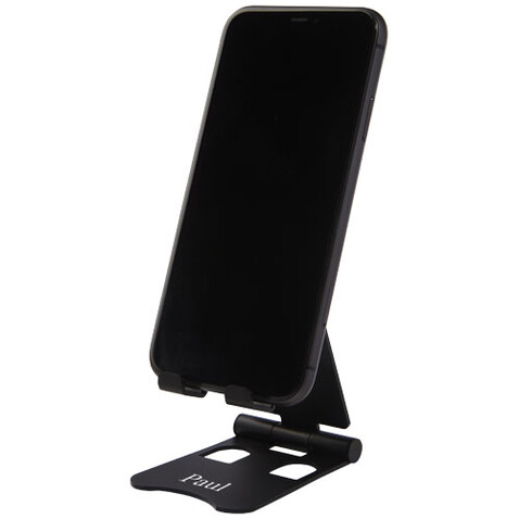 Klappbarer Smartphone Ständer aus Aluminium, schwarz bedrucken, Art.-Nr. 12419390