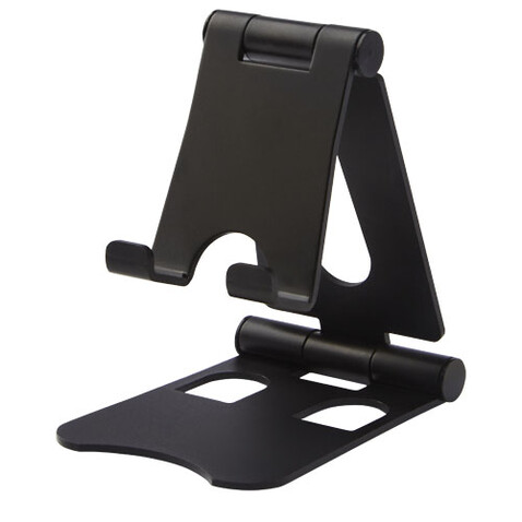 Klappbarer Smartphone Ständer aus Aluminium, schwarz bedrucken, Art.-Nr. 12419390