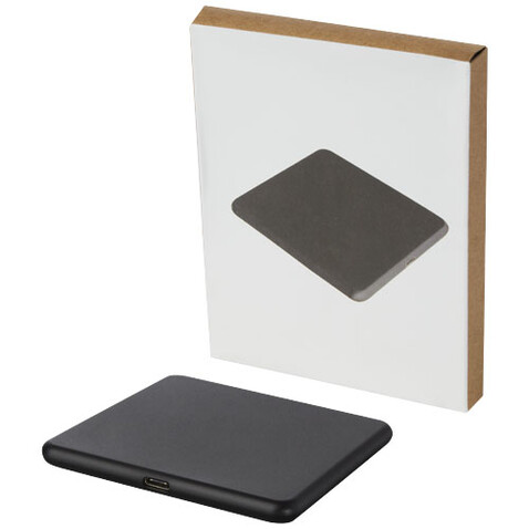 Loop 10 W kabelloses Ladepad aus recyceltem Kunststoff, schwarz bedrucken, Art.-Nr. 12420490