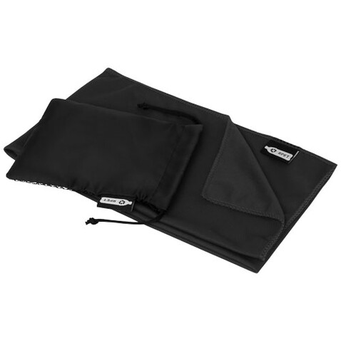 Raquel Sport Kühlhandtuch im Etui aus recyceltem PET Kunststoff 80 x 30 cm, schwarz bedrucken, Art.-Nr. 12500190