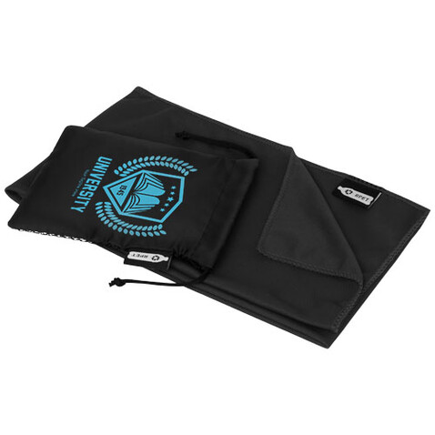Raquel Sport Kühlhandtuch im Etui aus recyceltem PET Kunststoff 80 x 30 cm, schwarz bedrucken, Art.-Nr. 12500190