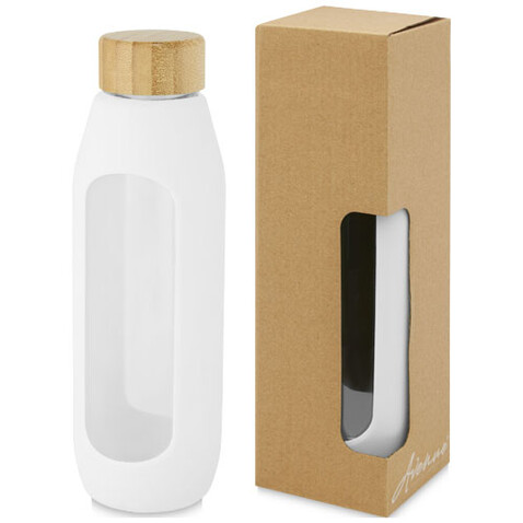 Tidan 600 ml Flasche aus Borosilikatglas mit Silikongriff, weiss bedrucken, Art.-Nr. 10066601