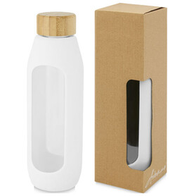 Tidan 600 ml Flasche aus Borosilikatglas mit Silikongriff, weiss bedrucken, Art.-Nr. 10066601