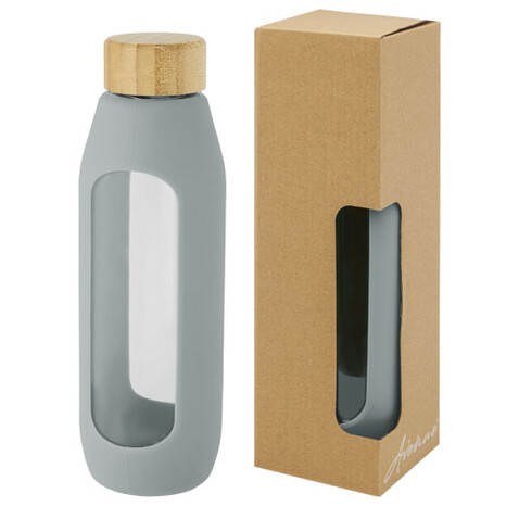 Tidan 600 ml Flasche aus Borosilikatglas mit Silikongriff, grau bedrucken, Art.-Nr. 10066682