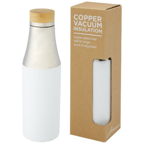 Hulan 540 ml Kupfer-Vakuum Isolierflasche mit Bambusdeckel, weiss bedrucken, Art.-Nr. 10066701