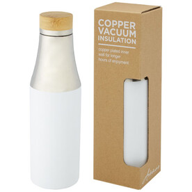 Hulan 540 ml Kupfer-Vakuum Isolierflasche mit Bambusdeckel, weiss bedrucken, Art.-Nr. 10066701