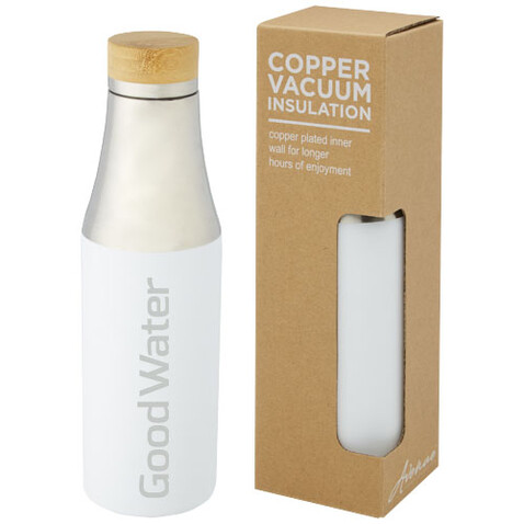 Hulan 540 ml Kupfer-Vakuum Isolierflasche mit Bambusdeckel, weiss bedrucken, Art.-Nr. 10066701