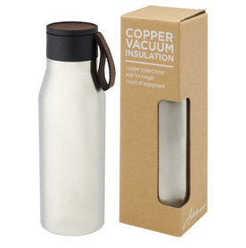 Ljungan 500 ml Kupfer-Vakuum Isolierflasche mit PU Kunststoffband und Deckel, silber bedrucken, Art.-Nr. 10066881