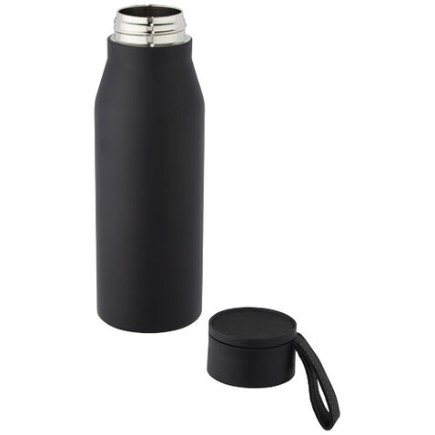 Ljungan 500 ml Kupfer-Vakuum Isolierflasche mit PU Kunststoffband und Deckel, schwarz bedrucken, Art.-Nr. 10066890