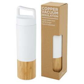 Torne 540 ml Kupfer-Vakuum Isolierflasche mit Bambus Außenwand, weiss bedrucken, Art.-Nr. 10066901