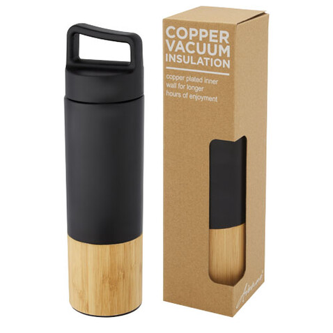 Torne 540 ml Kupfer-Vakuum Isolierflasche mit Bambus Außenwand, schwarz bedrucken, Art.-Nr. 10066990