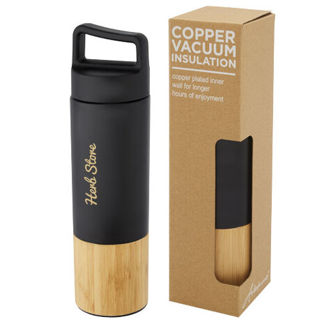 Torne 540 ml Kupfer-Vakuum Isolierflasche mit Bambus Außenwand, schwarz bedrucken, Art.-Nr. 10066990