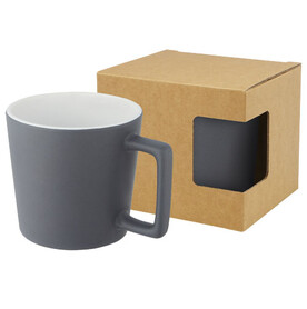 Cali 370 ml Keramiktasse mit matter Oberfläche, weiss, grau matt bedrucken, Art.-Nr. 10090001