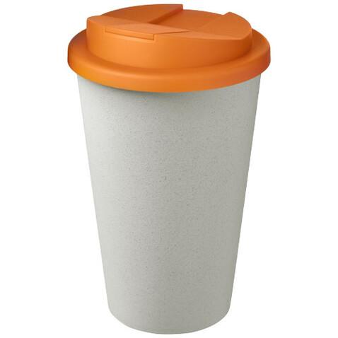 Americano® Eco 350 ml recycelter Becher mit auslaufsicherem Deckel, orange, weiss bedrucken, Art.-Nr. 21042534