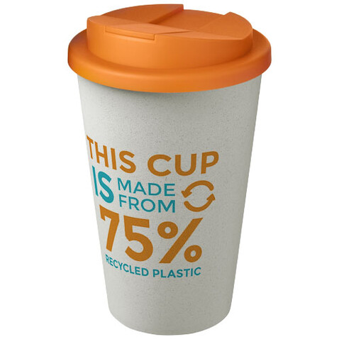 Americano® Eco 350 ml recycelter Becher mit auslaufsicherem Deckel, orange, weiss bedrucken, Art.-Nr. 21042534