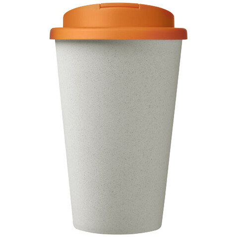 Americano® Eco 350 ml recycelter Becher mit auslaufsicherem Deckel, orange, weiss bedrucken, Art.-Nr. 21042534