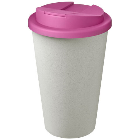 Americano® Eco 350 ml recycelter Becher mit auslaufsicherem Deckel, rosa, weiss bedrucken, Art.-Nr. 21042545