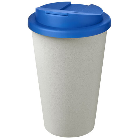 Americano® Eco 350 ml recycelter Becher mit auslaufsicherem Deckel, mittelblau, weiss bedrucken, Art.-Nr. 21042558 Americano® Eco 350 ml recycelter Becher mit auslaufsicherem Deckel, mittelblau, weiss bedrucken, Art.-Nr. 21042558