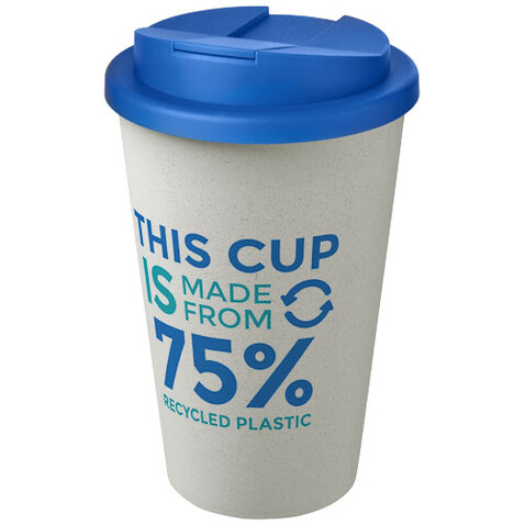 Americano® Eco 350 ml recycelter Becher mit auslaufsicherem Deckel, mittelblau, weiss bedrucken, Art.-Nr. 21042558 Americano® Eco 350 ml recycelter Becher mit auslaufsicherem Deckel, mittelblau, weiss bedrucken, Art.-Nr. 21042558