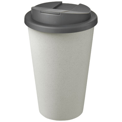 Americano® Eco 350 ml recycelter Becher mit auslaufsicherem Deckel, grau, weiss bedrucken, Art.-Nr. 21042585