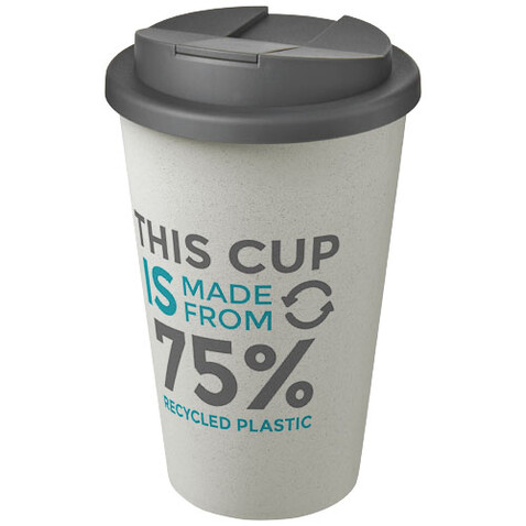 Americano® Eco 350 ml recycelter Becher mit auslaufsicherem Deckel, grau, weiss bedrucken, Art.-Nr. 21042585