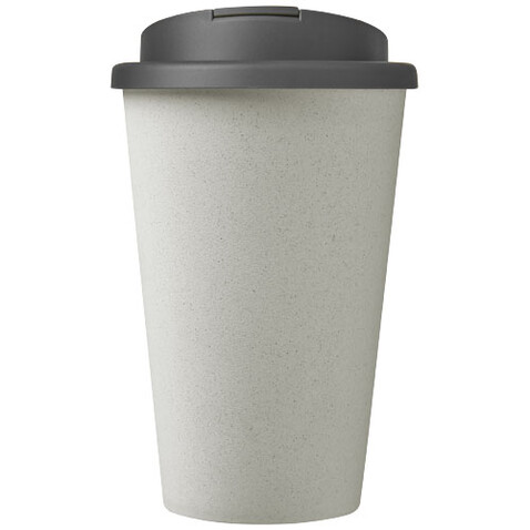 Americano® Eco 350 ml recycelter Becher mit auslaufsicherem Deckel, grau, weiss bedrucken, Art.-Nr. 21042585
