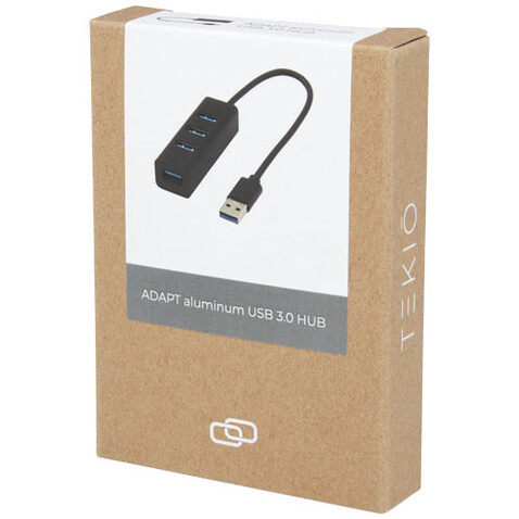 ADAPT USB 3.0-Hub aus Aluminium, schwarz bedrucken, Art.-Nr. 12420990