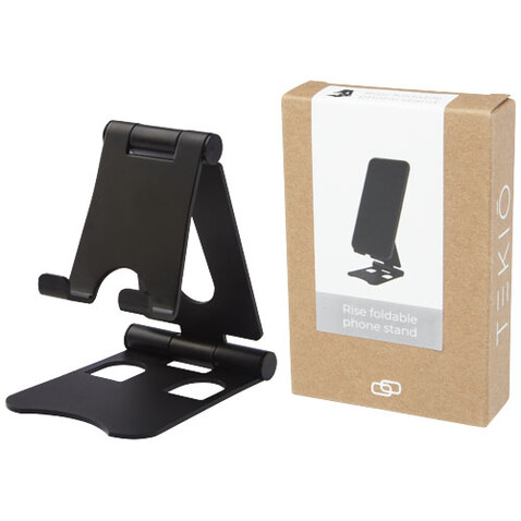 Klappbarer Smartphone Ständer aus Aluminium, schwarz bedrucken, Art.-Nr. 12419390