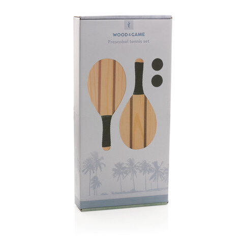 Frescobol Tennis-Set aus Holz braun bedrucken, Art.-Nr. P453.509