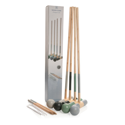 Krocket-Set aus Holz braun bedrucken, Art.-Nr. P453.539