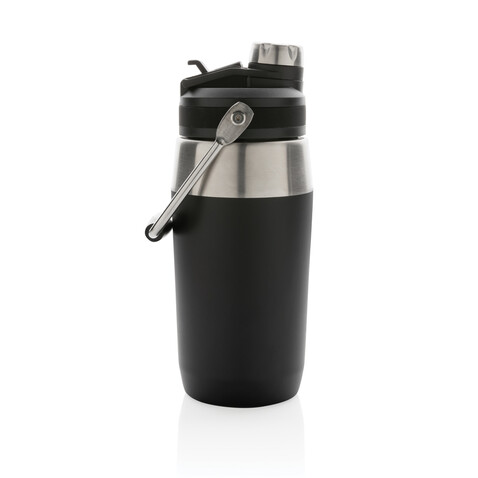500ml Vakuum StainlessSteel Flasche mit Dual-Deckel-Funktion schwarz bedrucken, Art.-Nr. P436.971