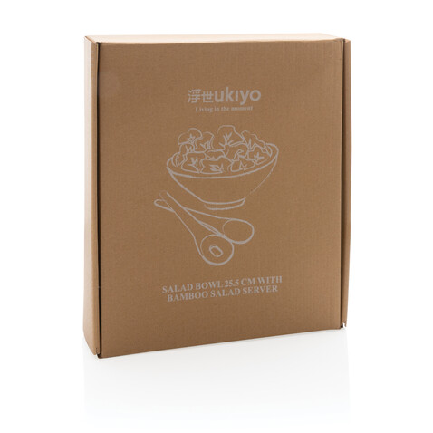 Ukiyo Salatschüssel Mit Bambus Salatbesteck weiß, schwarz bedrucken, Art.-Nr. P263.091