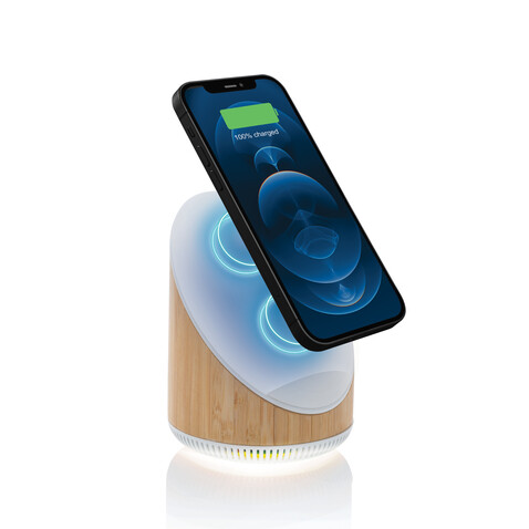 Ovate 5W Bambus Lautsprecher mit 15W WirelessCharger braun bedrucken, Art.-Nr. P329.449