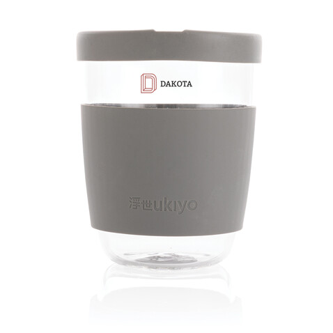 Ukiyo Borosilikatglas mit Silikondeckel &amp; Sleeve grau bedrucken, Art.-Nr. P432.702