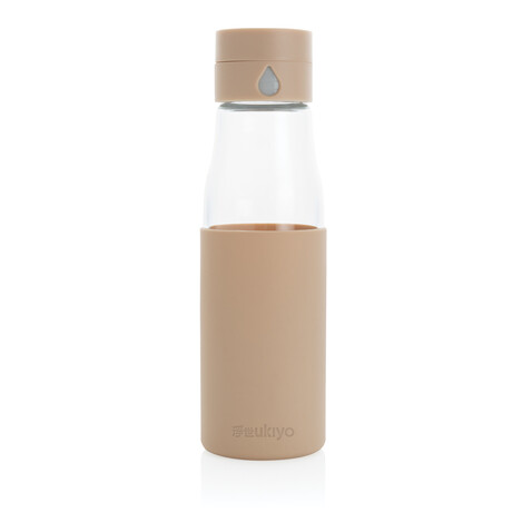 Ukiyo Trink-Tracking-Flasche aus Glas mit Hülle braun bedrucken, Art.-Nr. P436.729