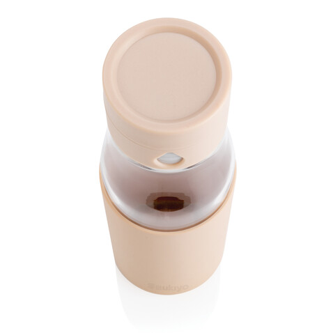 Ukiyo Trink-Tracking-Flasche aus Glas mit Hülle braun bedrucken, Art.-Nr. P436.729