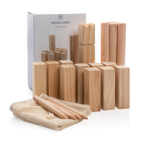 Kubb Outdoor Wurfspiel aus Holz braun bedrucken, Art.-Nr. P453.519