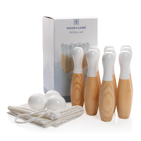 Kegel-Set aus Holz braun bedrucken, Art.-Nr. P453.549
