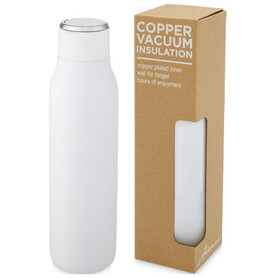 Marka 600 ml Kupfer-Vakuum Isolierflasche mit Metallschlaufe, weiss bedrucken, Art.-Nr. 10067201