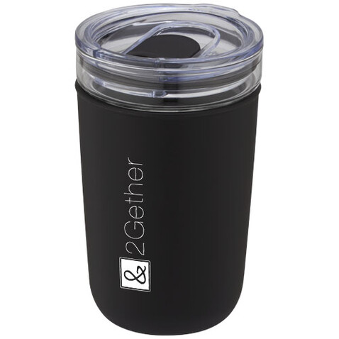 Bello 420 ml Glasbecher mit Außenwand aus recyceltem Kunststoff, schwarz bedrucken, Art.-Nr. 10067590