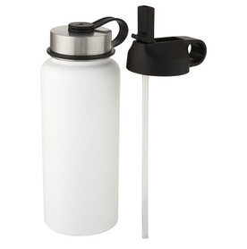 Supra 1 l Kupfer-Vakuum Isolierflasche mit 2 Deckeln, weiss bedrucken, Art.-Nr. 10068201